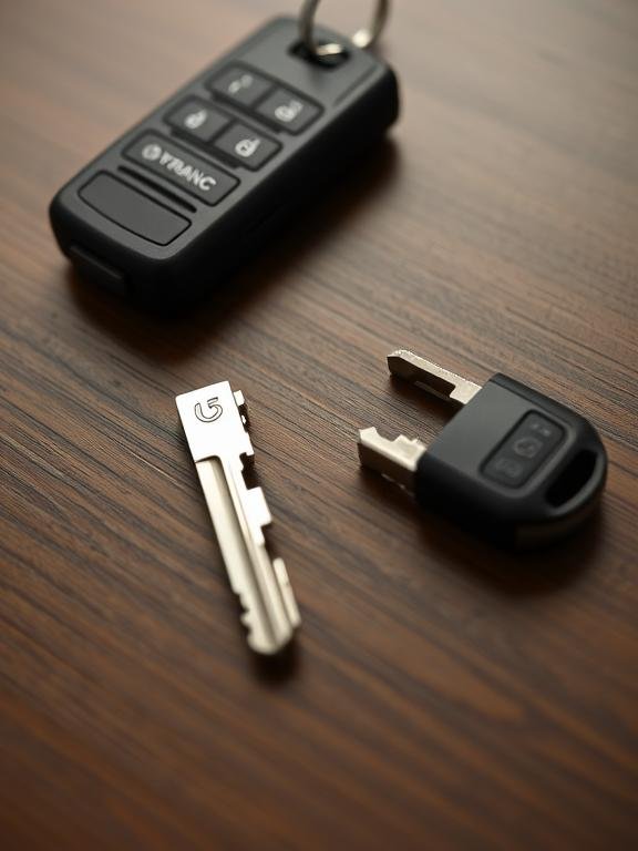 Car keys and remote on wooden surface
